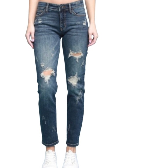 Judy Blue Denim - Judy Blue Mid Rise Distressed Destroyed Stretch Boyfriend Jeans Size 3/26
